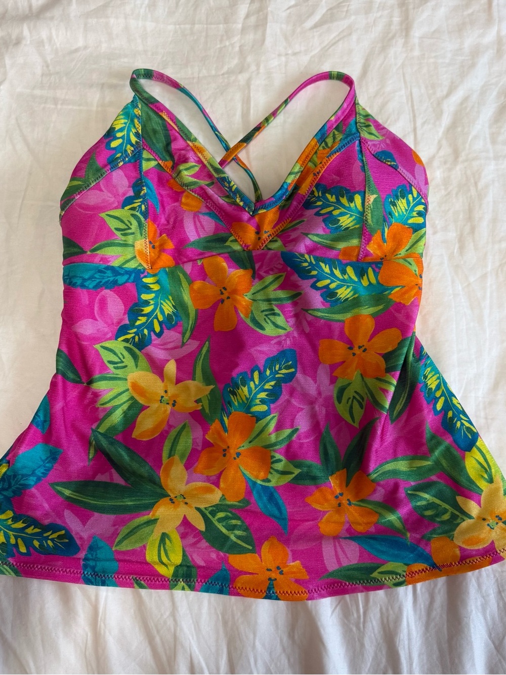Jessica Simpson Bright Pink & Yellow Floral Tankini Top